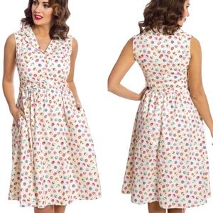 Lindy Bop Matilda Cupcake Print Fit & Flare Dress 18 Retro Inspired Rockabilly